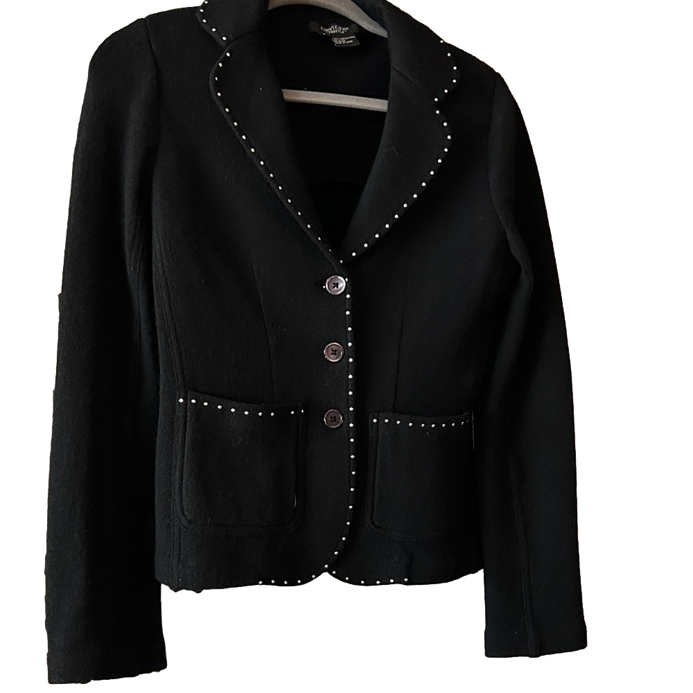 Y2K Karen Kane Women’s Jacket Marino wool Black silver Stud Accents size S 1990s